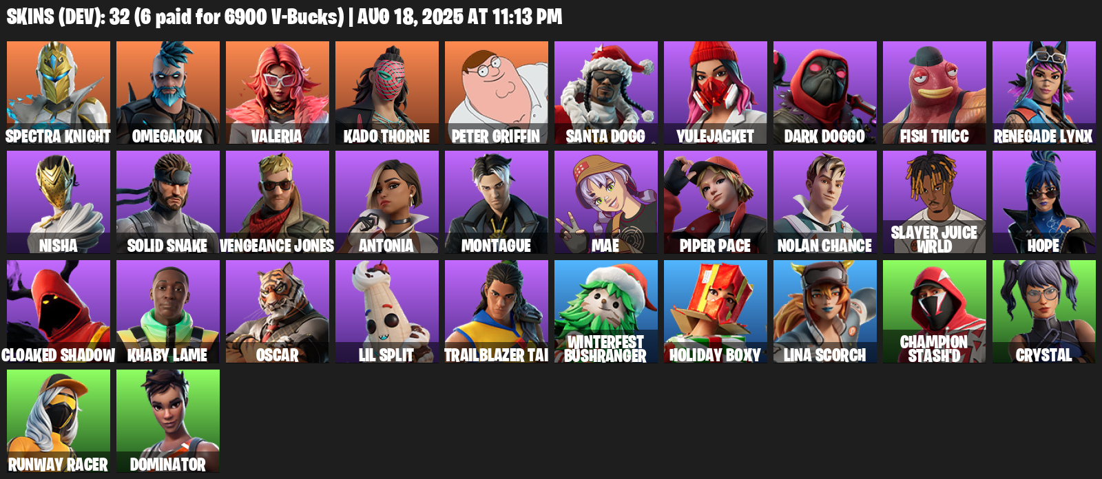 32 Skins, Spectra Knight, Omegarok, Valeria, Kado Thorne, Peter Griffin, Santa Dogg, Yulejacket, Dark Doggo [PC/XBOX]