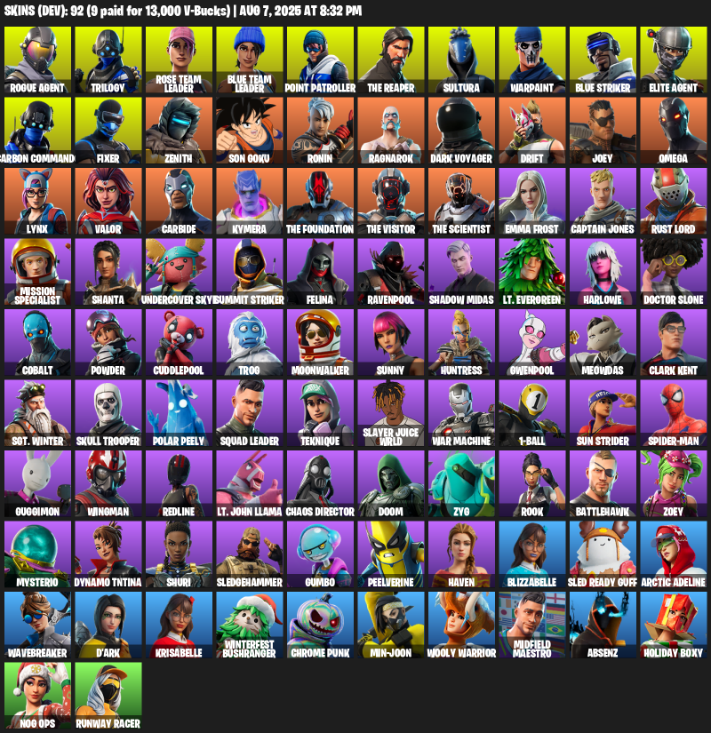92 Skins, Take The L, OG STW, The Reaper, Elite Agent, Omega, Rogue Agent, Trilogy, 1930 V-bucks [PC/PSN/XBOX]