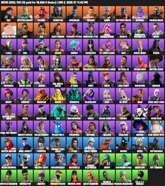109 Skins, Lara Croft, Era, Spectra Knight, Valeria, Predator, Omegarok, Menace, Ronin, Optimus Prime, Kymera [PC/XBOX]