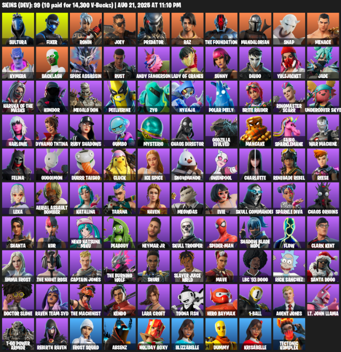 99 Skins, Lara Croft, Sultura, Fixer, Ronin, Joey, Predator, Raz, The Foundation, Mandalorian, Snap [PC/PSN/XBOX]