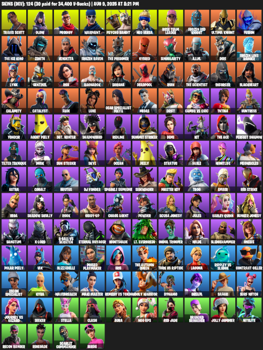 124 Skins, OG STW, Travis Scott, Glow, Prodigy, Warpaint, Psycho Bandit, Neo Versa, Rose Team Leader [PC]