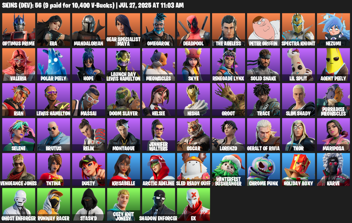 56 Skins, Optimus Prime, Era, Mandalorian, Gear Specialist Maya, Omegarok, Deadpool, The Ageless [PC/PSN/XBOX]
