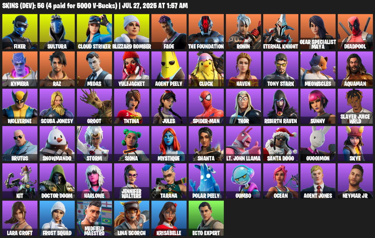 56 Skins, Lara Croft, Fixer, Sultura, Cloud Striker, Blizzard Bomber, Fade, The Foundation, Ronin [PC/XBOX]