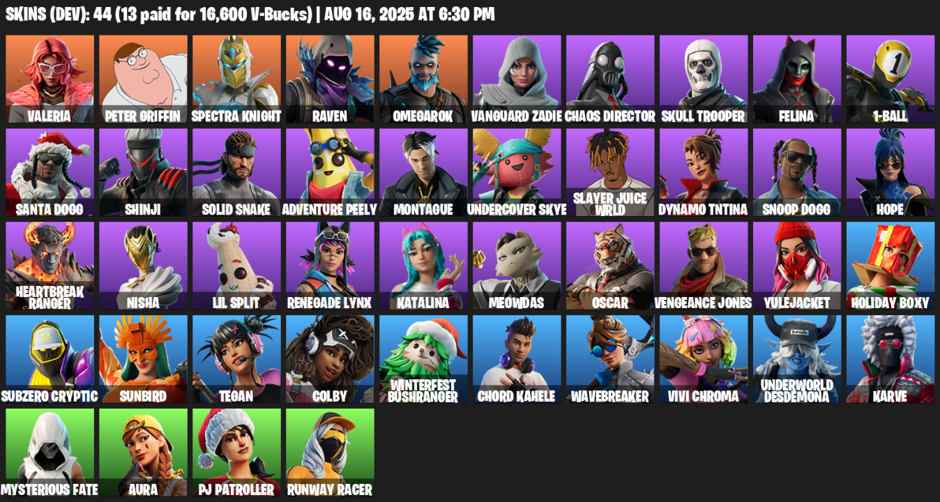 44 Skins, Valeria, Peter Griffin, Spectra Knight, Raven, Omegarok, Vanguard Zadie, Chaos Director [PC/PSN/XBOX]