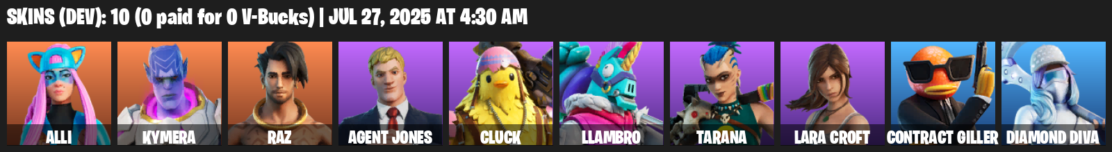 10 Skins, Lara Croft, Alli, Kymera, Raz, Agent Jones, Cluck, Llambro, Tarana, Contract Giller, Diamond Diva [PC/PSN]