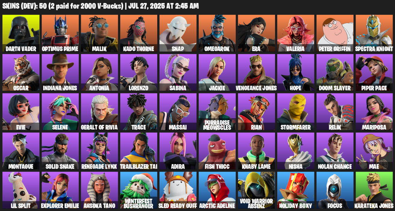 50 Skins, Darth Vader, Optimus Prime, Malik, Kado Thorne, Snap, Omegarok, Era, Valeria, Peter Griffin [PC/PSN/XBOX]