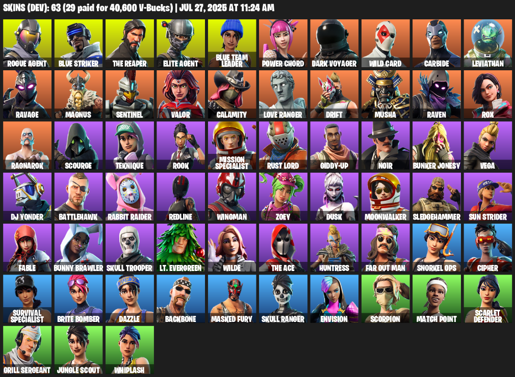 63 Skins, Take The L, The Reaper, Elite Agent, Rogue Agent, Blue Striker, Blue Team Leader, Power Chord [PC/PSN/XBOX]