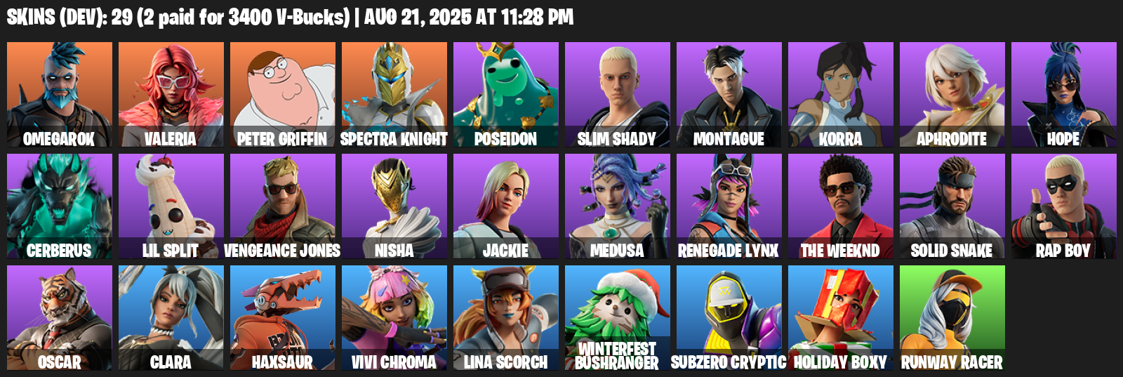 29 Skins, Omegarok, Valeria, Peter Griffin, Spectra Knight, Poseidon, Slim Shady, Montague, Korra, Aphrodite [PC/XBOX]