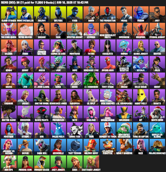 96 Skins, Leviathan Axe, Cloud Striker, Point Patroller, Trilogy, Sultura, Fixer, Ronin, The Foundation, Midas [PC/XBOX]