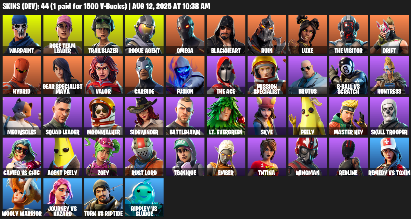 44 Skins, 900 V-bucks, Take The L, OG STW, Omega, Reaper Axe, Warpaint, Rose Team Leader, Trailblazer [PC/PSN/XBOX]