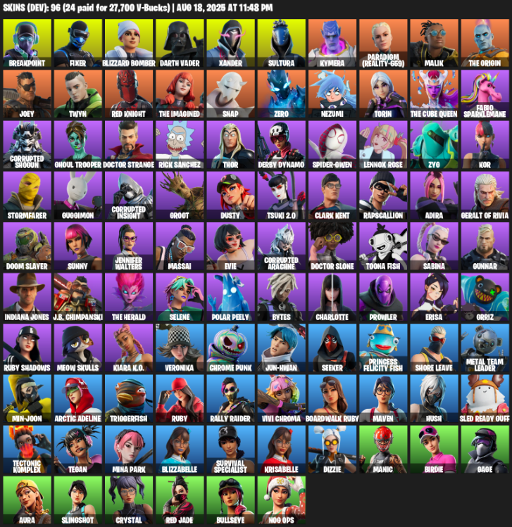 96 Skins, 500 V-bucks, Reaper Axe, Breakpoint, Fixer, Blizzard Bomber, Darth Vader, Xander, Sultura [PC/PSN/XBOX]