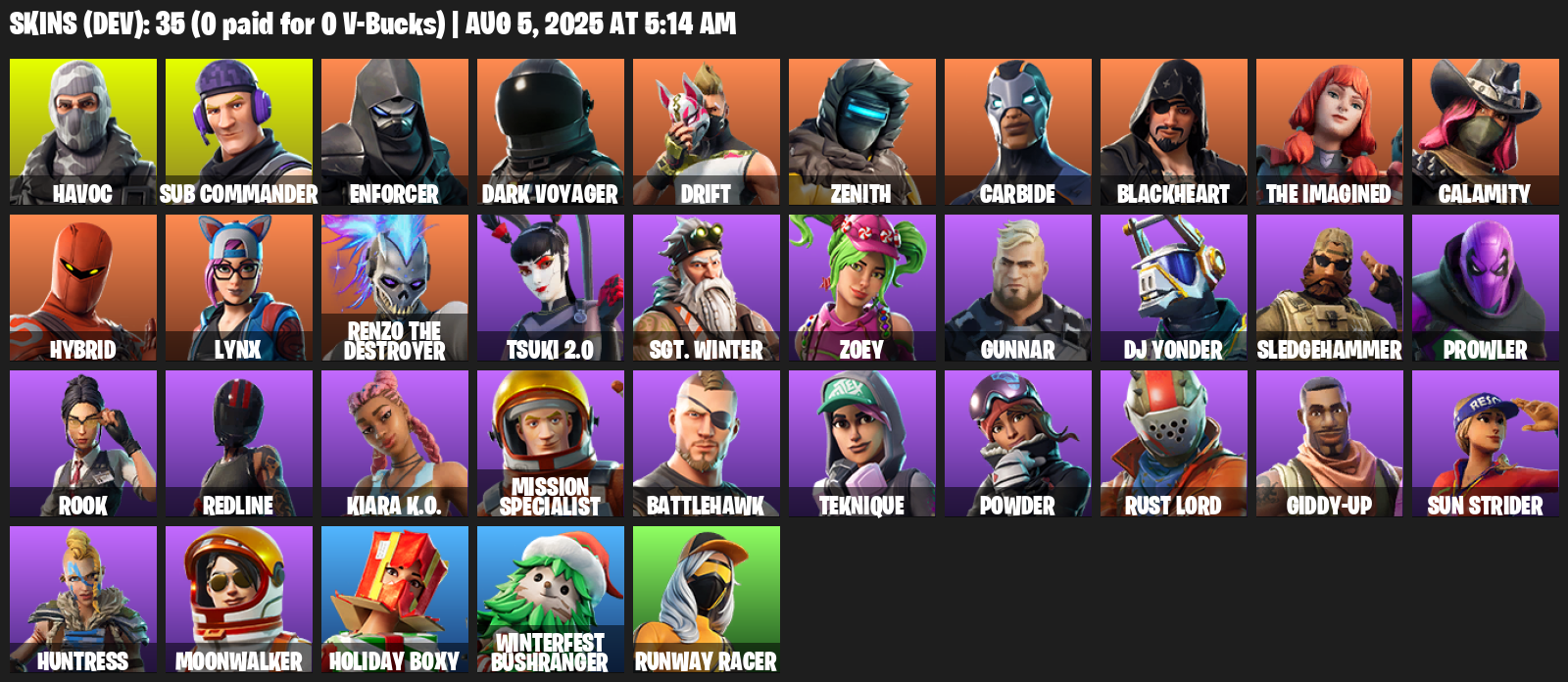 35 Skins, Take The L, Mako, Havoc, Sub Commander, Enforcer, Dark Voyager, Drift, Zenith, Carbide [PC/PSN/XBOX]