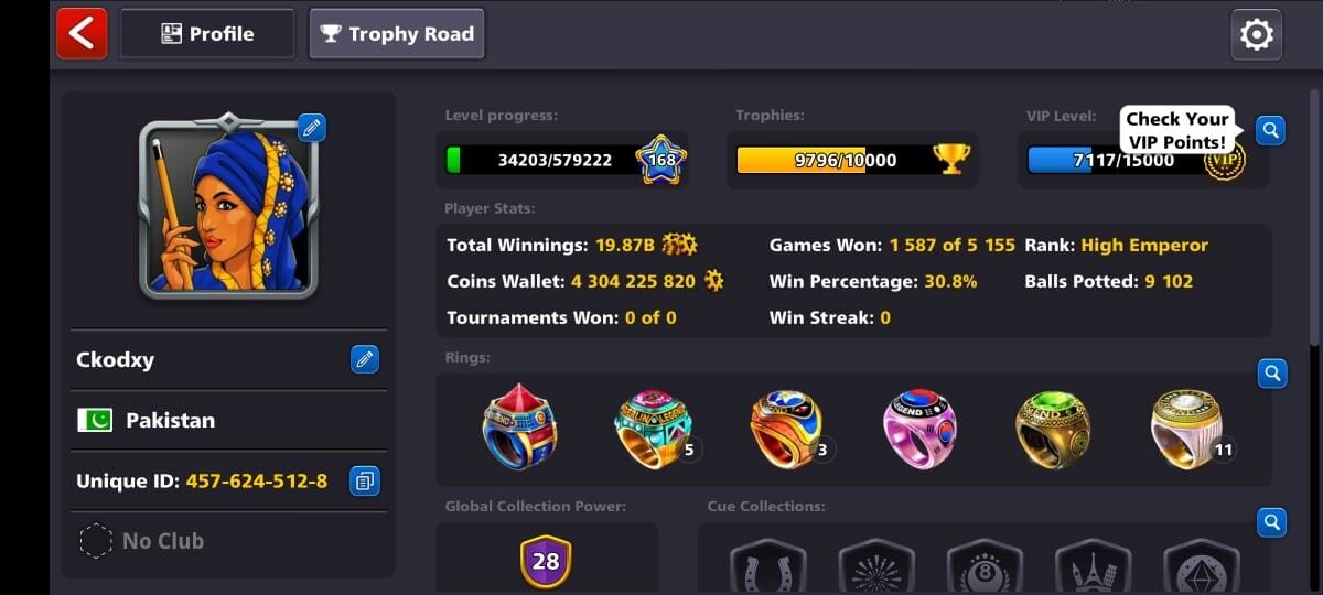 4.3 BILLION COINS, MILLIONAIRE MULTIMILLIONAIRE CUE, OSAKA RING, 150+ LEVEL, VIP GOLD, FINAL WARNING ACCOUNT