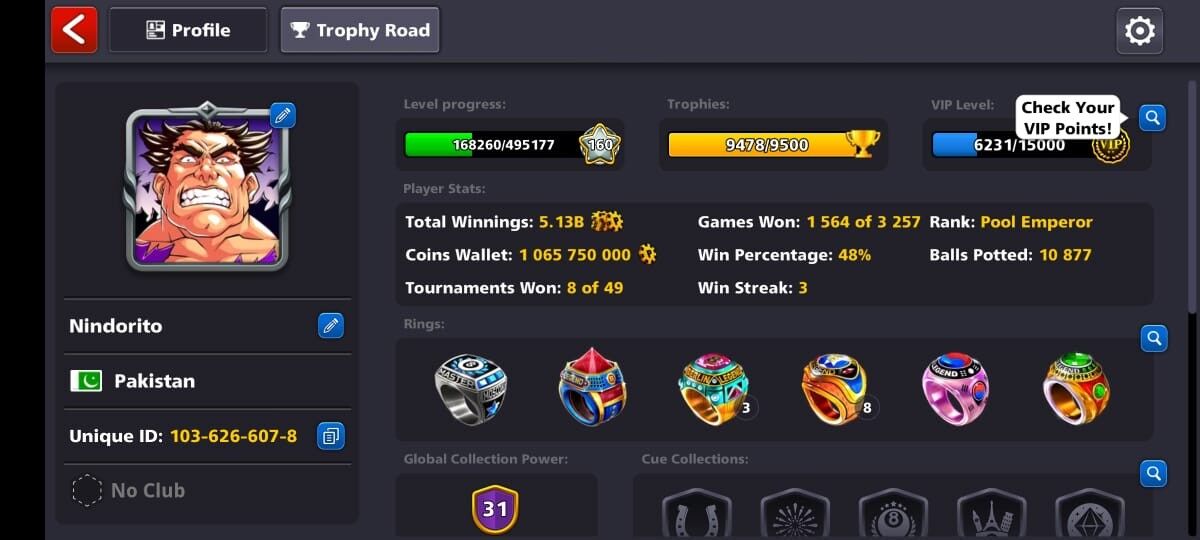 1 BILLION+COINS, MILLIONAIRE+MULTIMILLIONAIRE CUE, OSAKA RING, 100+LEVEL, VIP GOLD, FINAL WARNING ACCOUNT