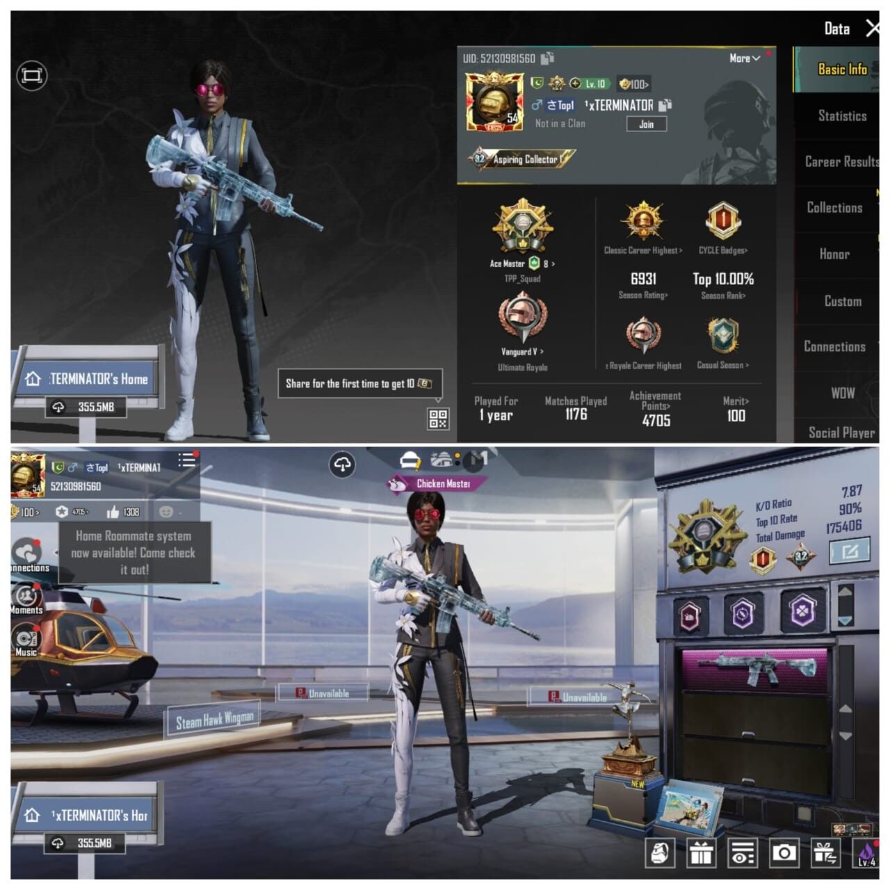GLACIER -M416, LEVEL 4, CONQUERROR AVATAR, 10 MYTHICS, 80 LEGENDARY ITEMS, 5xGUNLAB, 2 UAZ SKIN