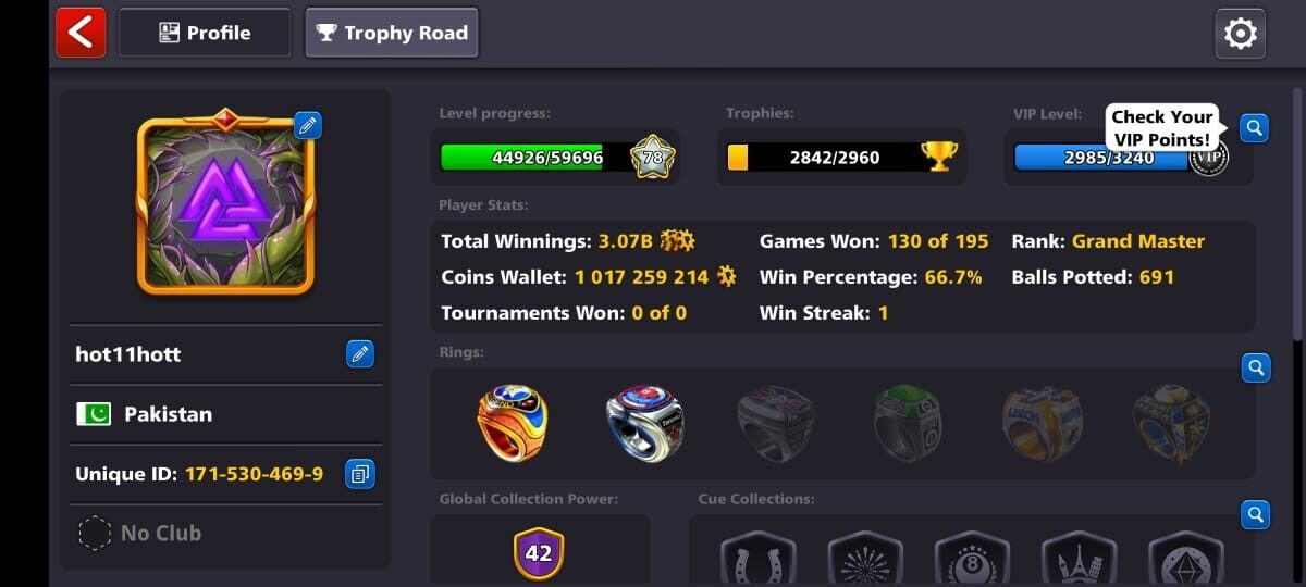 1 BILLION+ COINS, 11 LEGENDARY CUES, MOMBAI RING, 42 CCP