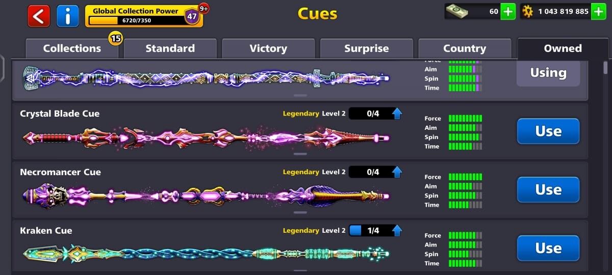 1 Billion Coin, 10 Legendary Cues, 102 Level