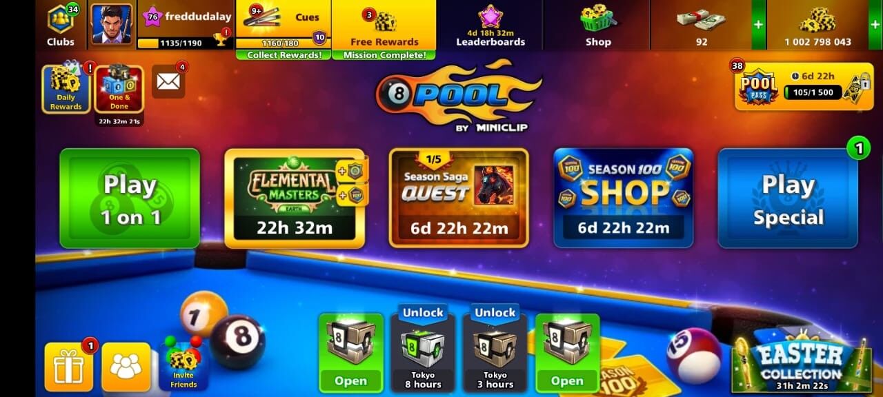 1 Billion Coin, RISING POWER CUE MAX, All Tables are open Till Berlin, 1-100 level