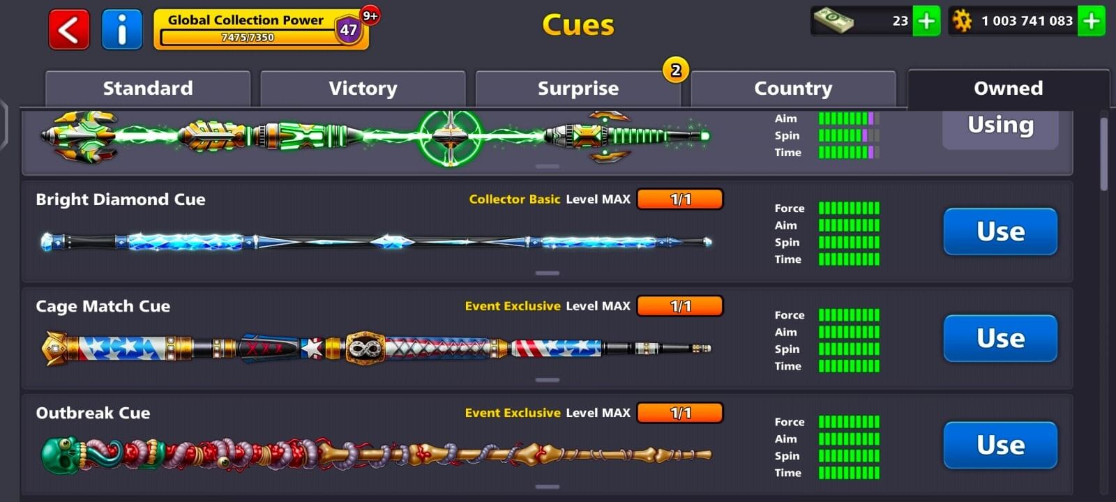 1 Billion Coin, 3x Cue Max, 10+ Legendary Cues, 1-100 Level