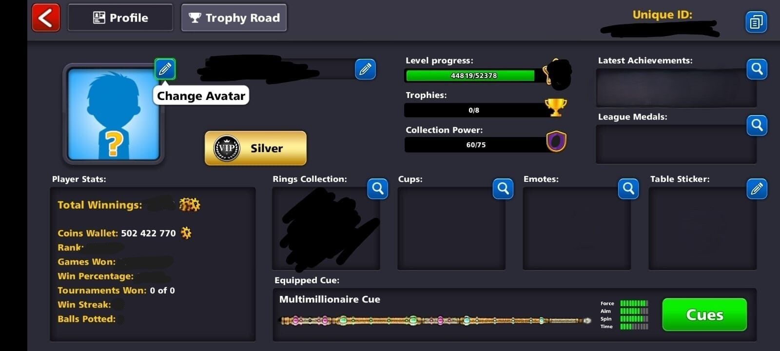 500 Million Coin, 8 Digit Unique ID, Level 1 – 100