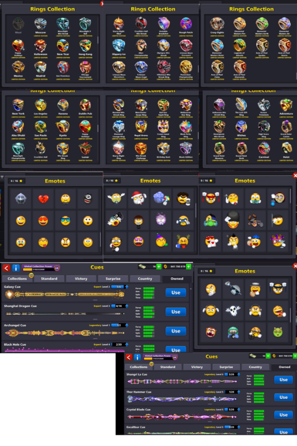 65+ Limited Edition Rings, 850 Million Coins, Level 466, 20 Legendary Cues
