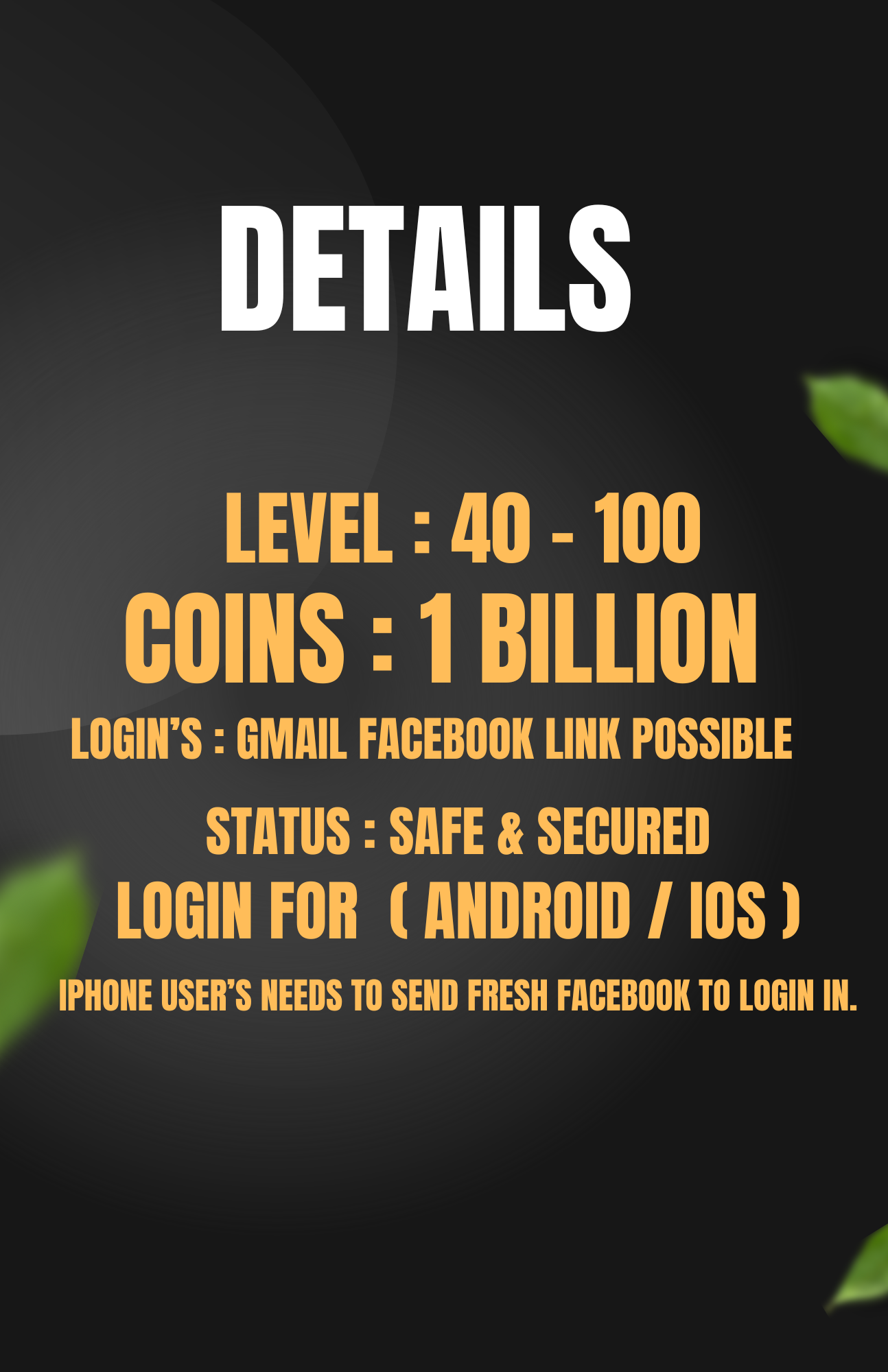 COINS: 1 BILLION, Level 40-100, 8 Ball Pool Account, Fully Secured & Verified Account, Compatible for IOS and Android Both