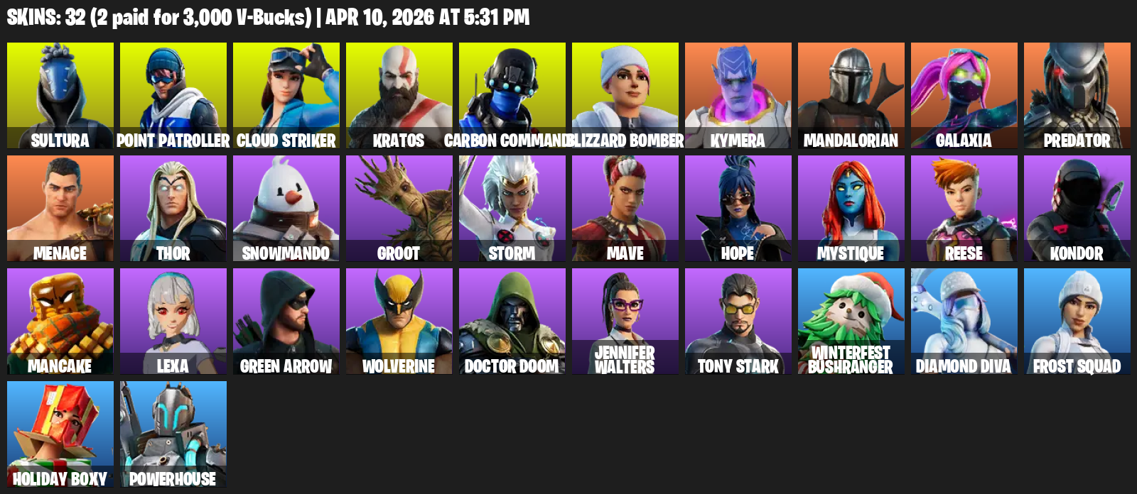 32 Skins, 1650 V-Bucks, Leviathan Axe [PC/XBOX]