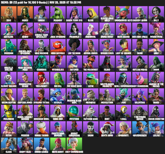 85 Skins, Zeus, Hades, Korra, Peabody, Raven Team Syd, Blair, Slayer Juice WRLD, Undercover Skye, Cassidy Quinn, Billy [PC/PSN/XBOX]