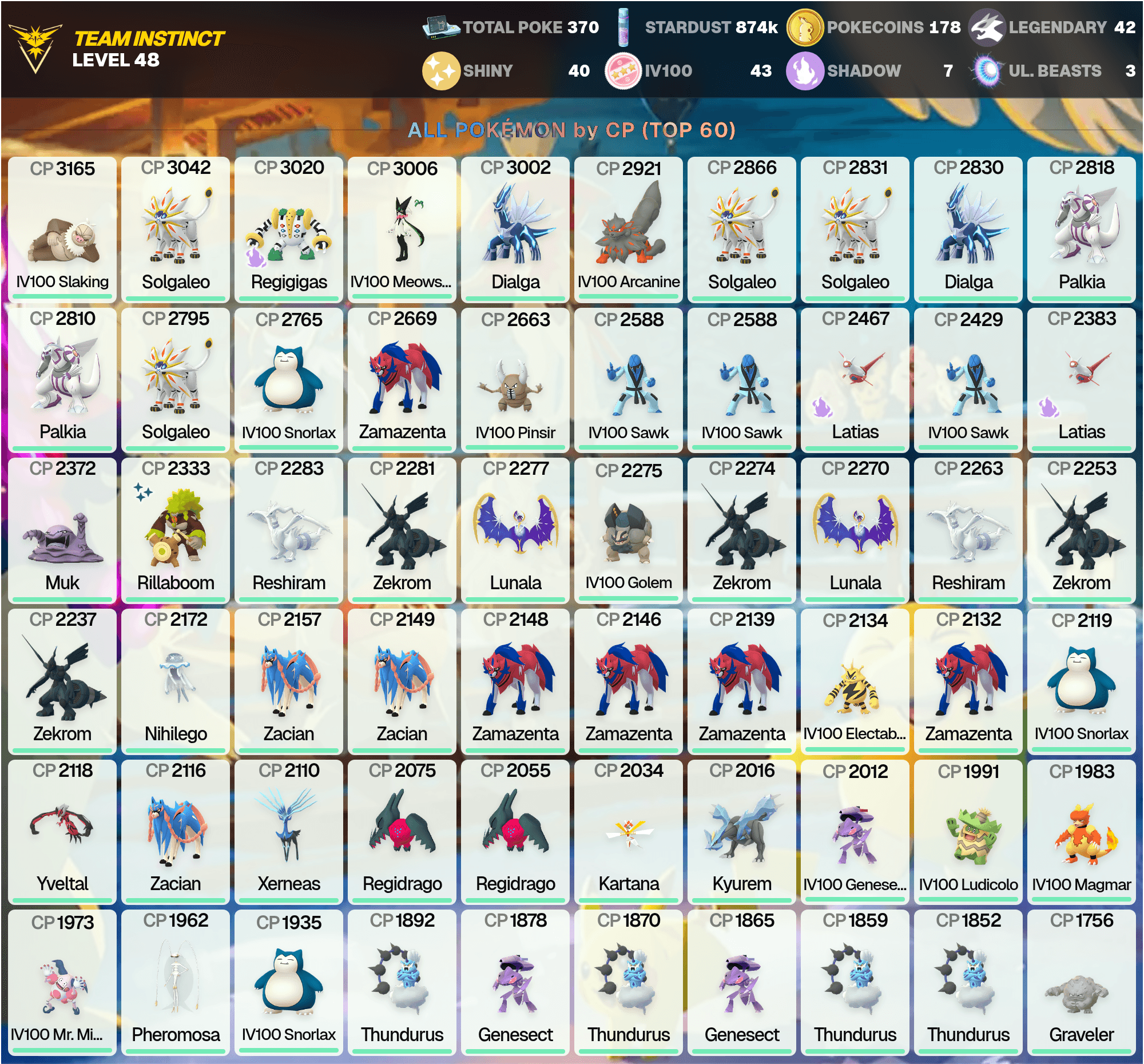Shiny:Terrakion,Zacian,Incarnate Thundurus IV100 Terrakion 3K Origin Dialga 4K Legendary: 100 Shiny: 131 (IOS/Android)