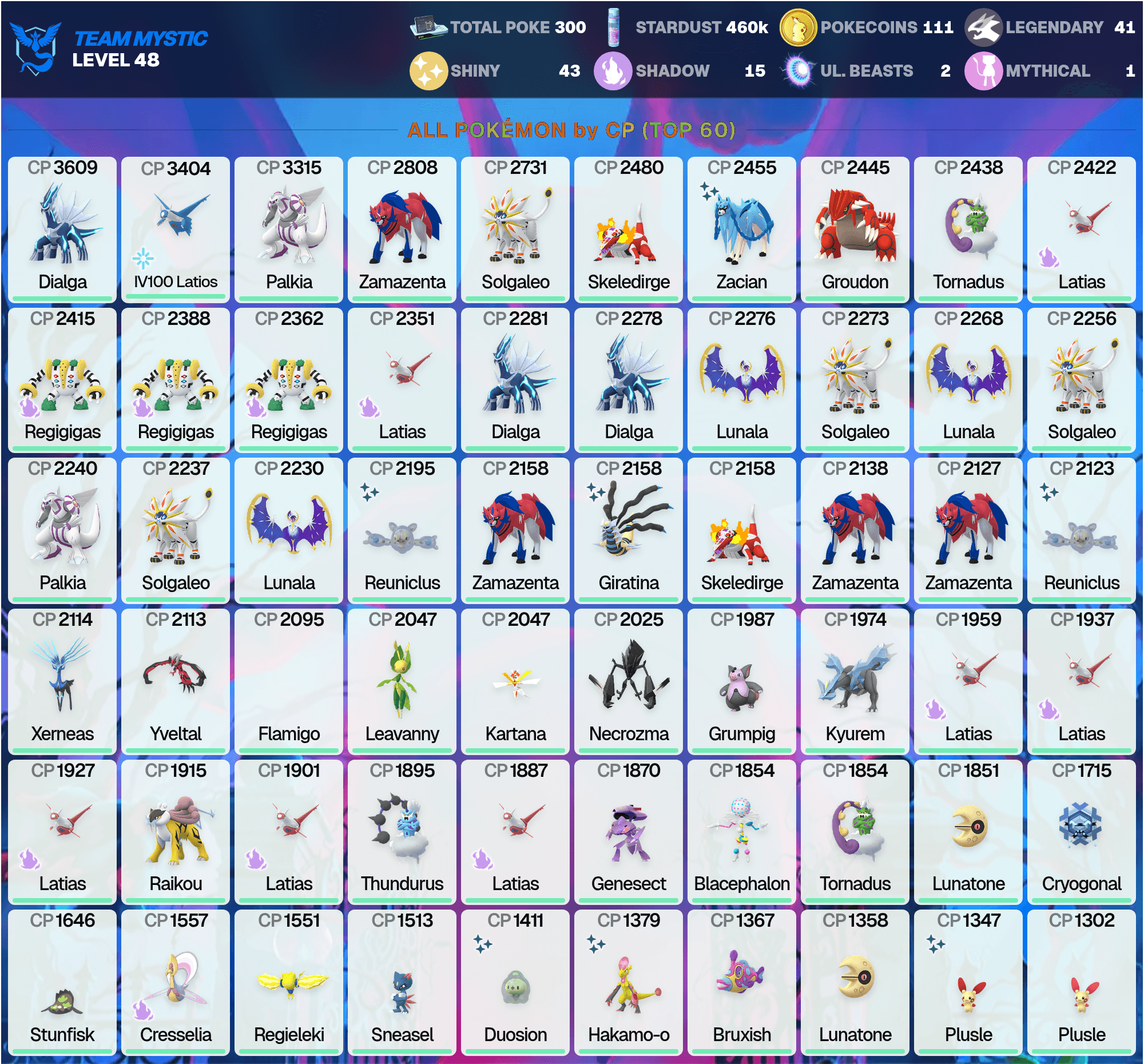 Shiny:Zacian, Origin Giratina, IV100 Latios, 41 Legendary, 43 Shiny, Dialga, Palkia (IOS/Android)