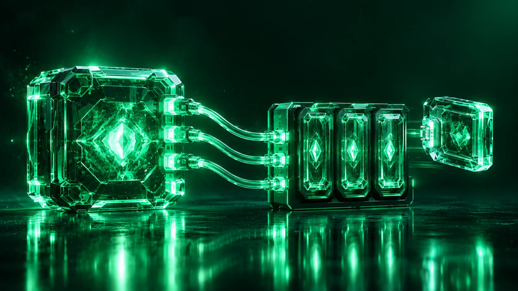 Avoiding AI vendor lock-in: an emerald data core with detachable connectors linking to interchangeable AI model modules