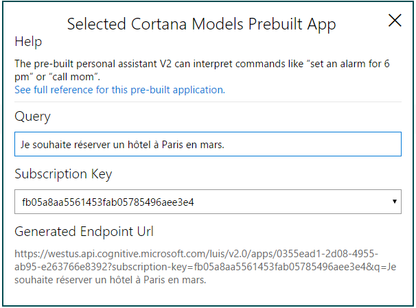 Ecran de test cortona prebuilt app