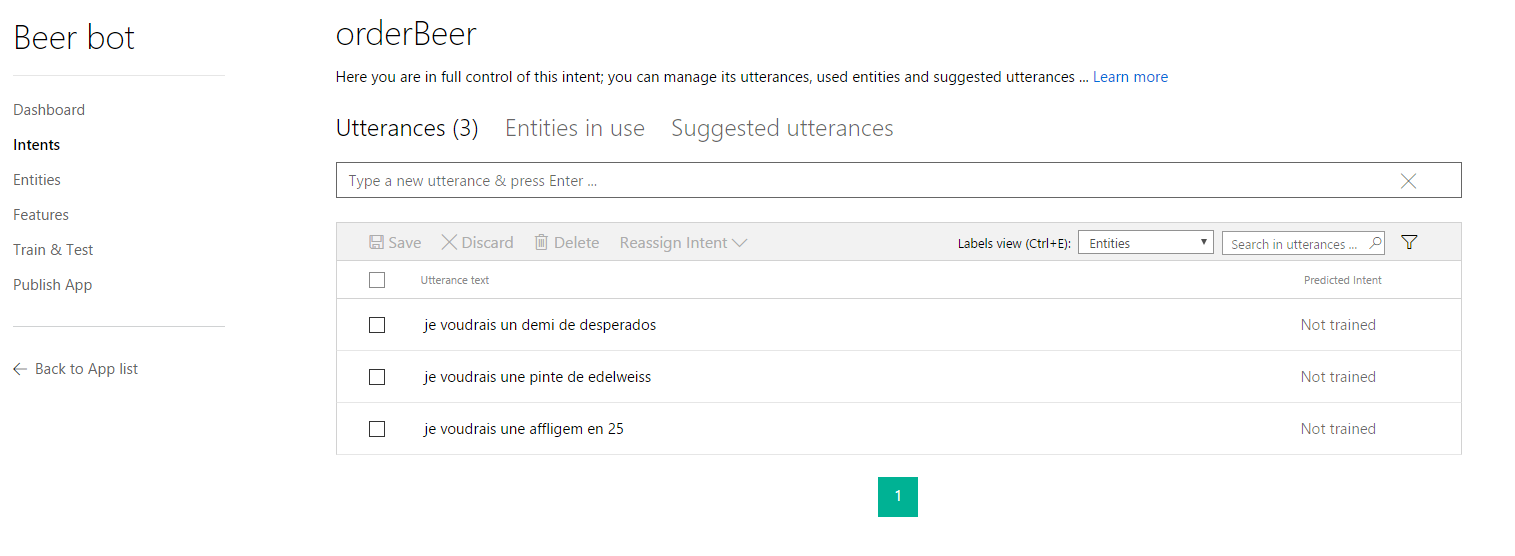 Ecran de saisie des phrases