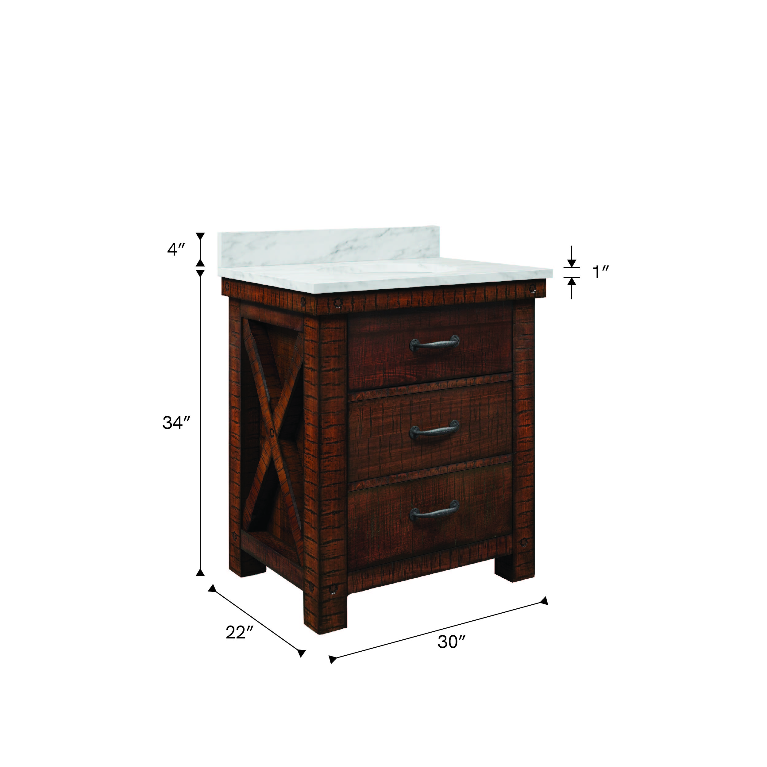 Aberdeen 30 In. Single Sink Pre-Assembled Farmhouse Style Bathroom Vanity With 1