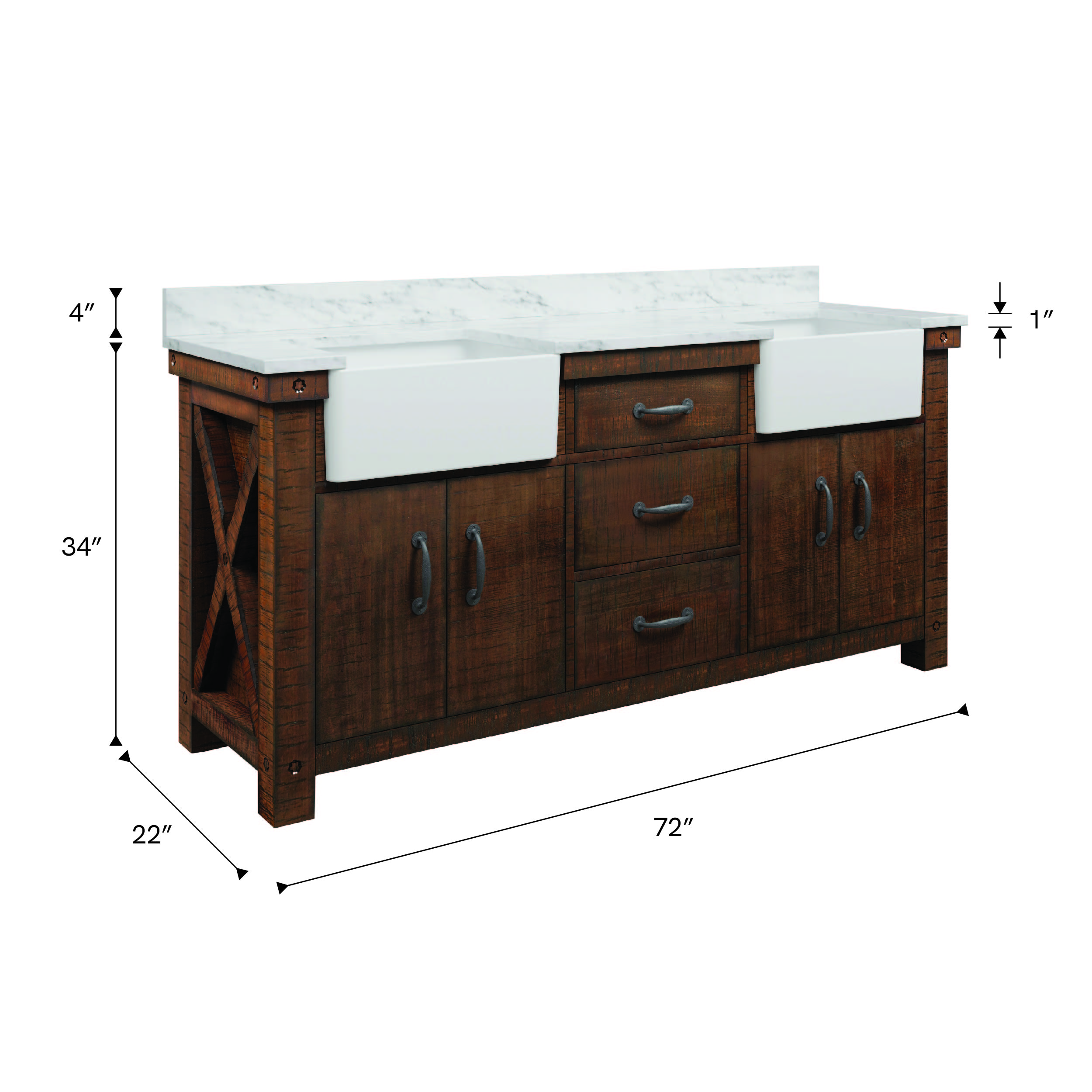 Paisley 72 In. Double Sink Pre-Assembled Farmhouse Style Bathroom Vanity With 1