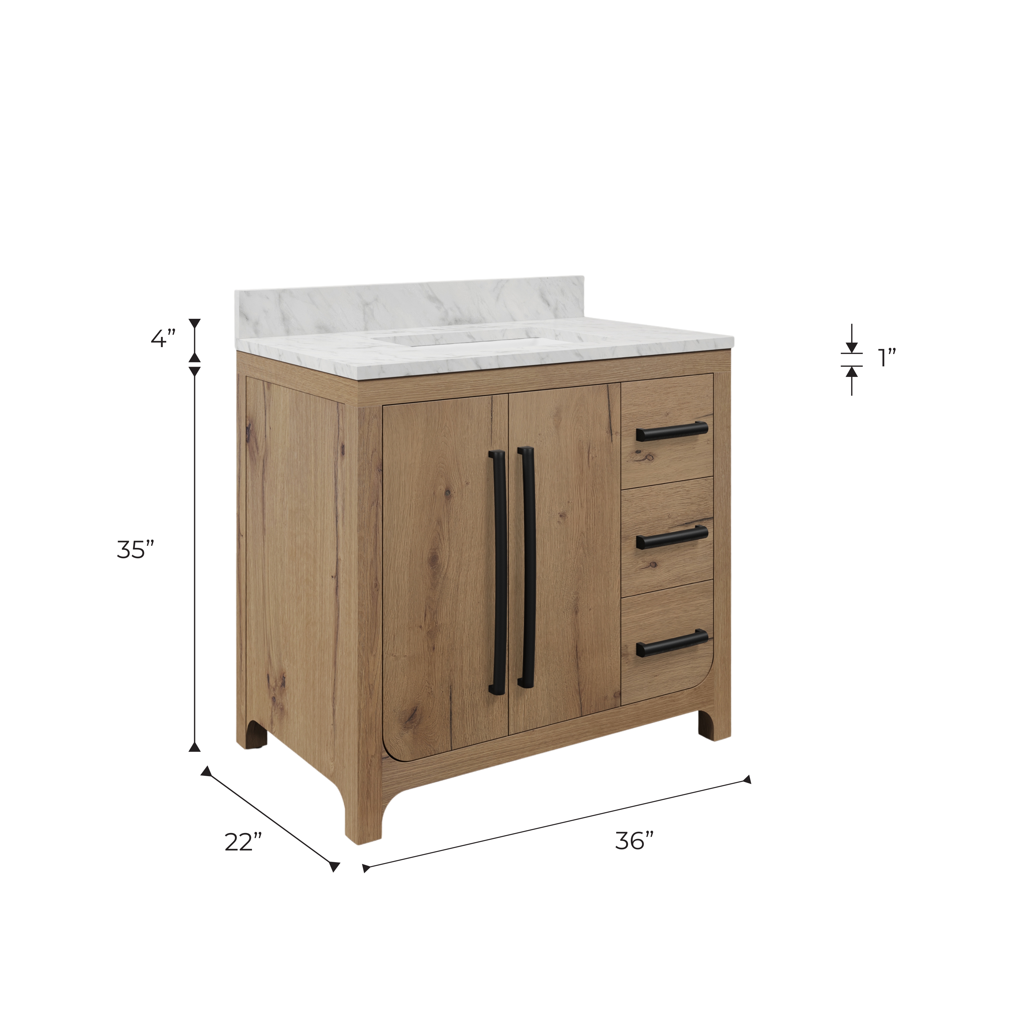 Perris 36 In. Single Rectangle Sink Pre-Assembled Mid-Century Style Bathroom Vanity With 1