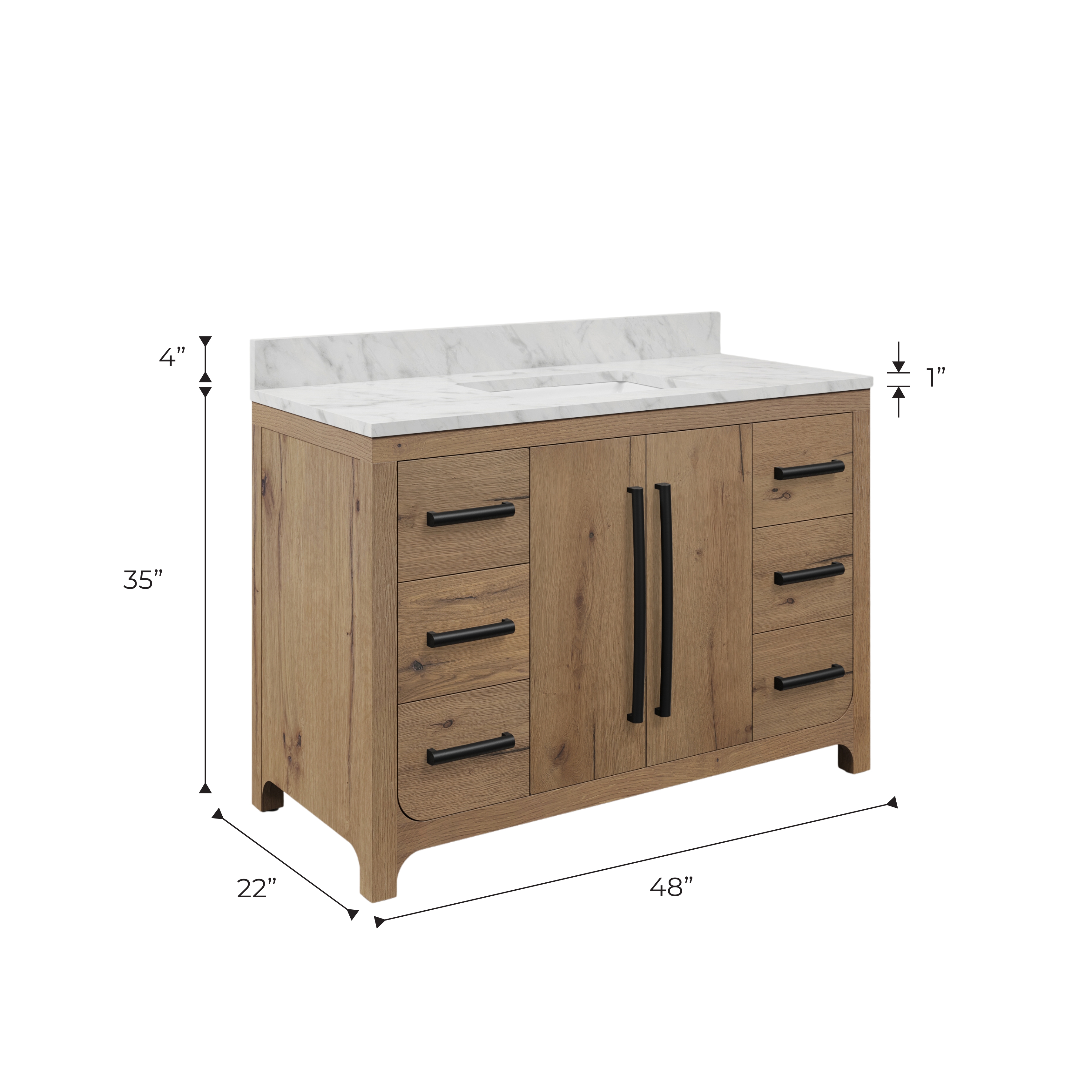 Perris 48 In. Single Rectangle Sink Pre-Assembled Mid-Century Style Bathroom Vanity With 1