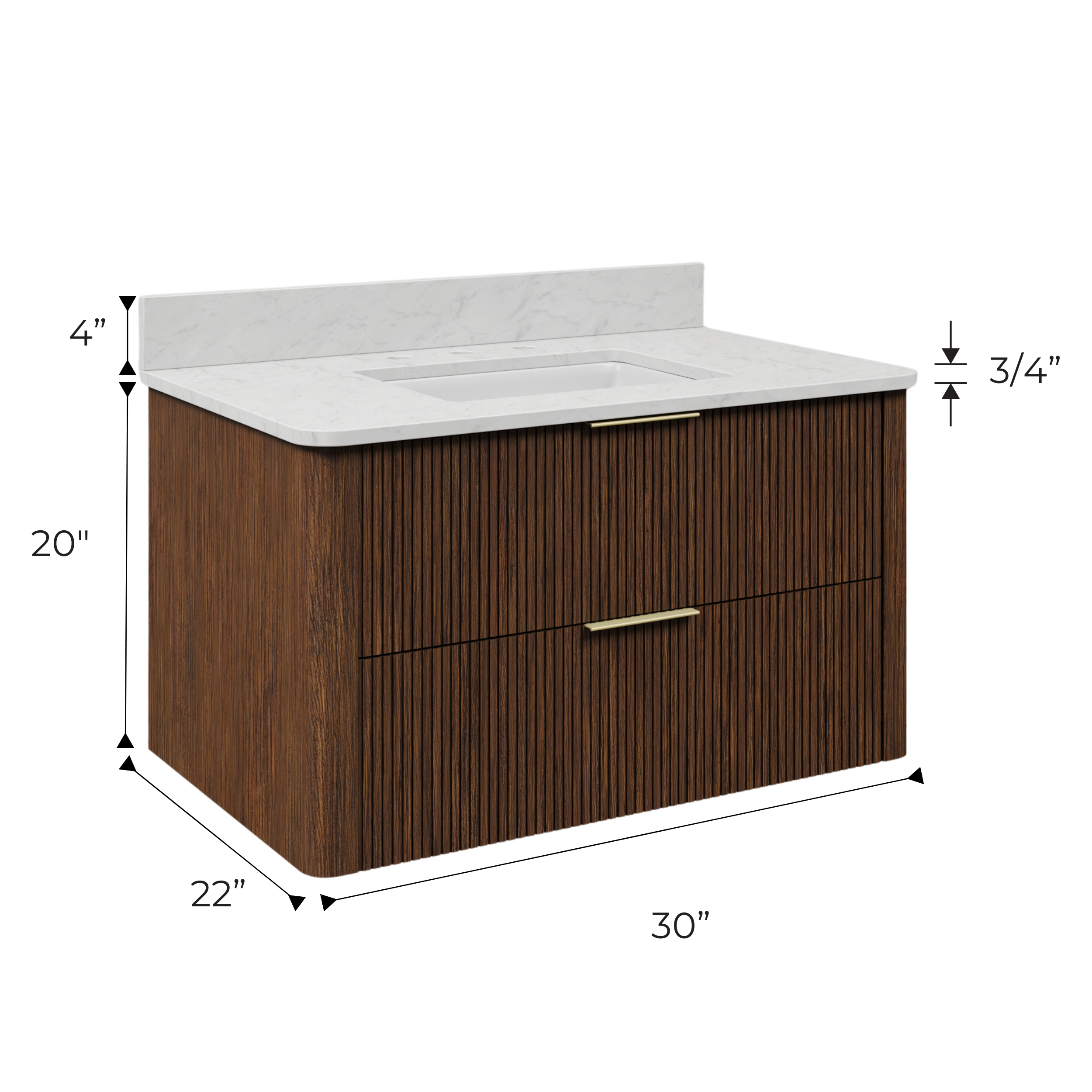 Eureka 36 In. Single Rectangle Sink Floating Bathroom Vanity with Carrara White Engineered Marble Countertop Top in Truffle Oak