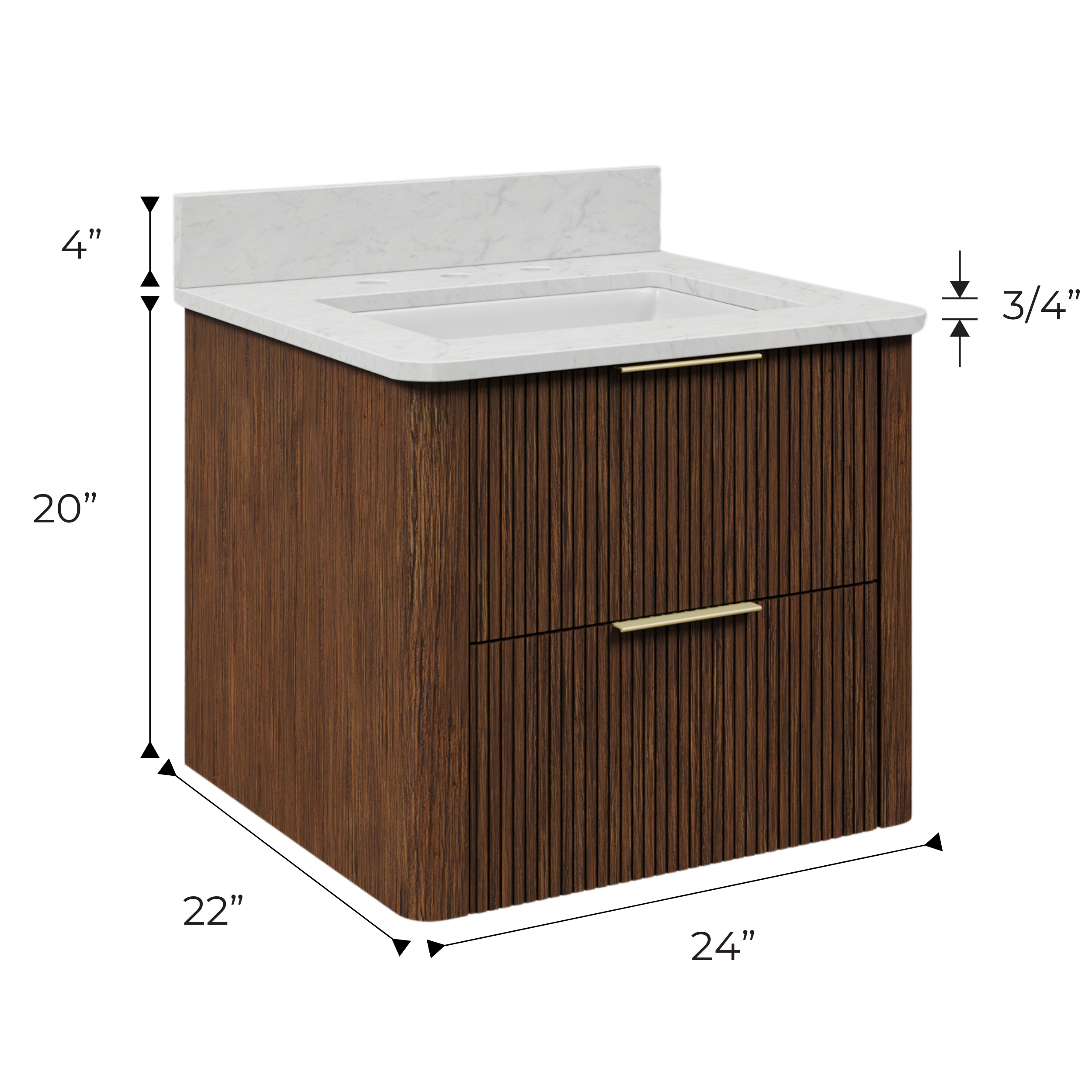 Eureka 24 In. Single Rectangle Sink Floating Bathroom Vanity with Carrara White Engineered Marble Countertop Top in Truffle Oak