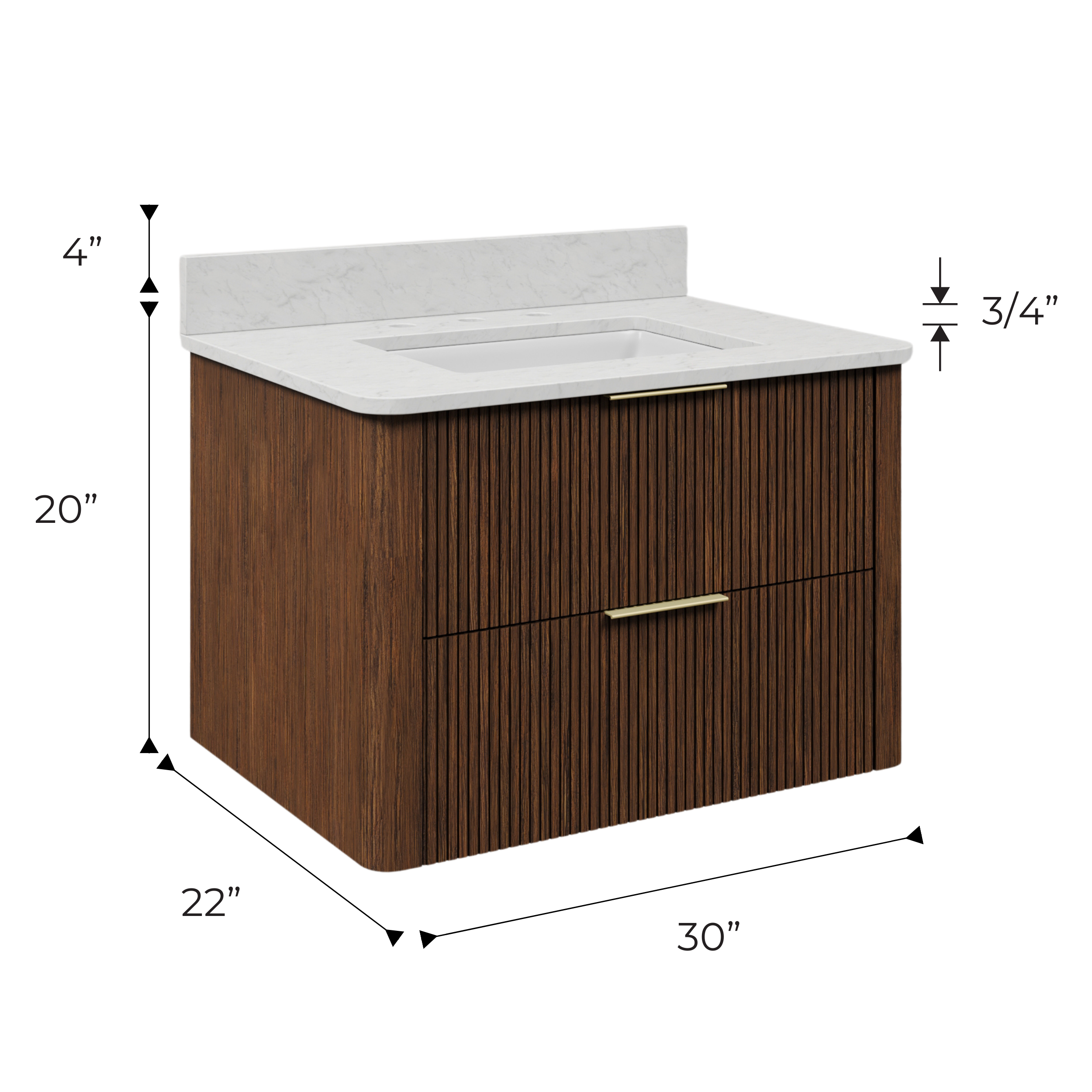 Eureka 30 In. Single Rectangle Sink Floating Bathroom Vanity with Carrara White Engineered Marble Countertop Top in Truffle Oak