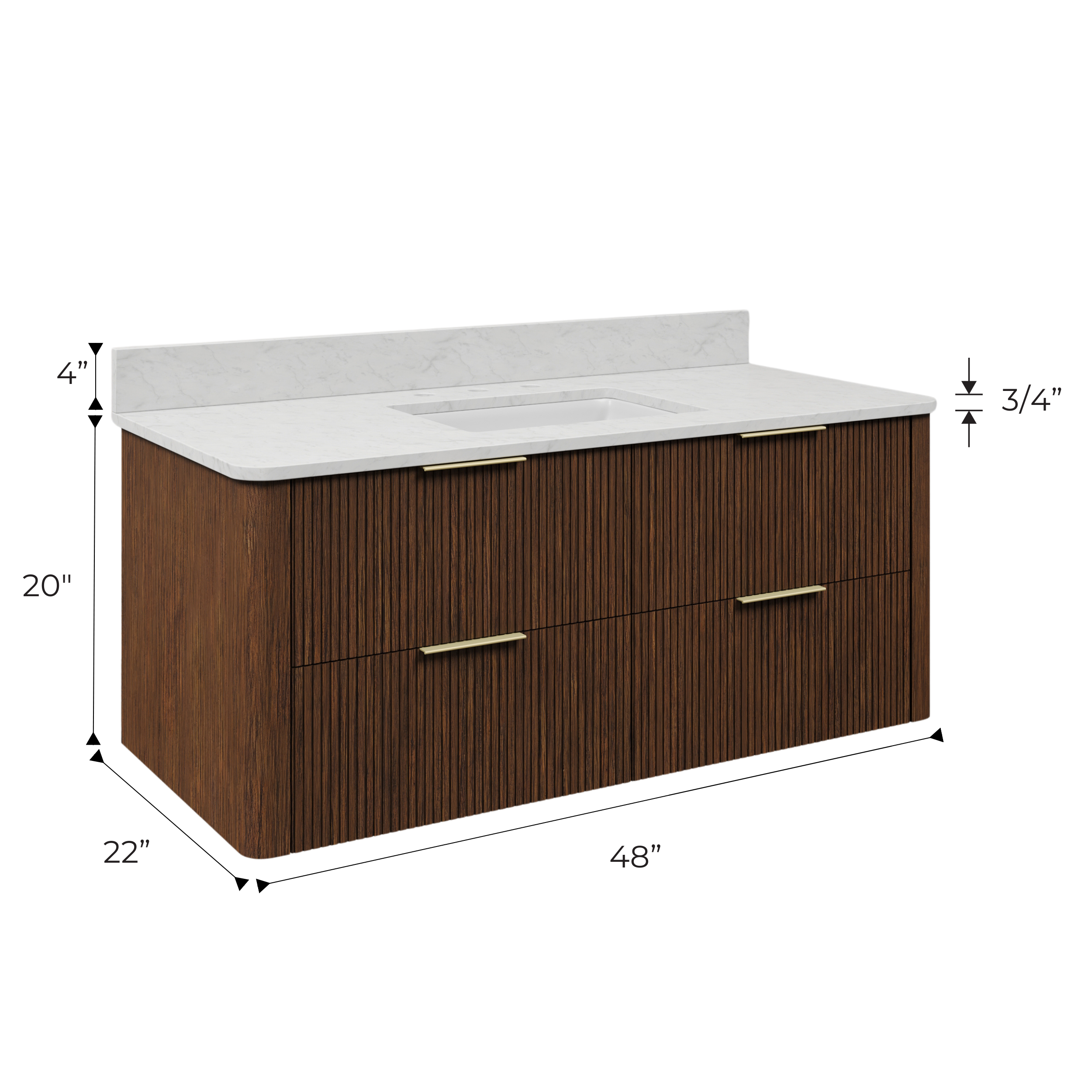 Eureka 48 In. Single Rectangle Sink Floating Bathroom Vanity with Carrara White Engineered Marble Countertop Top in Truffle Oak