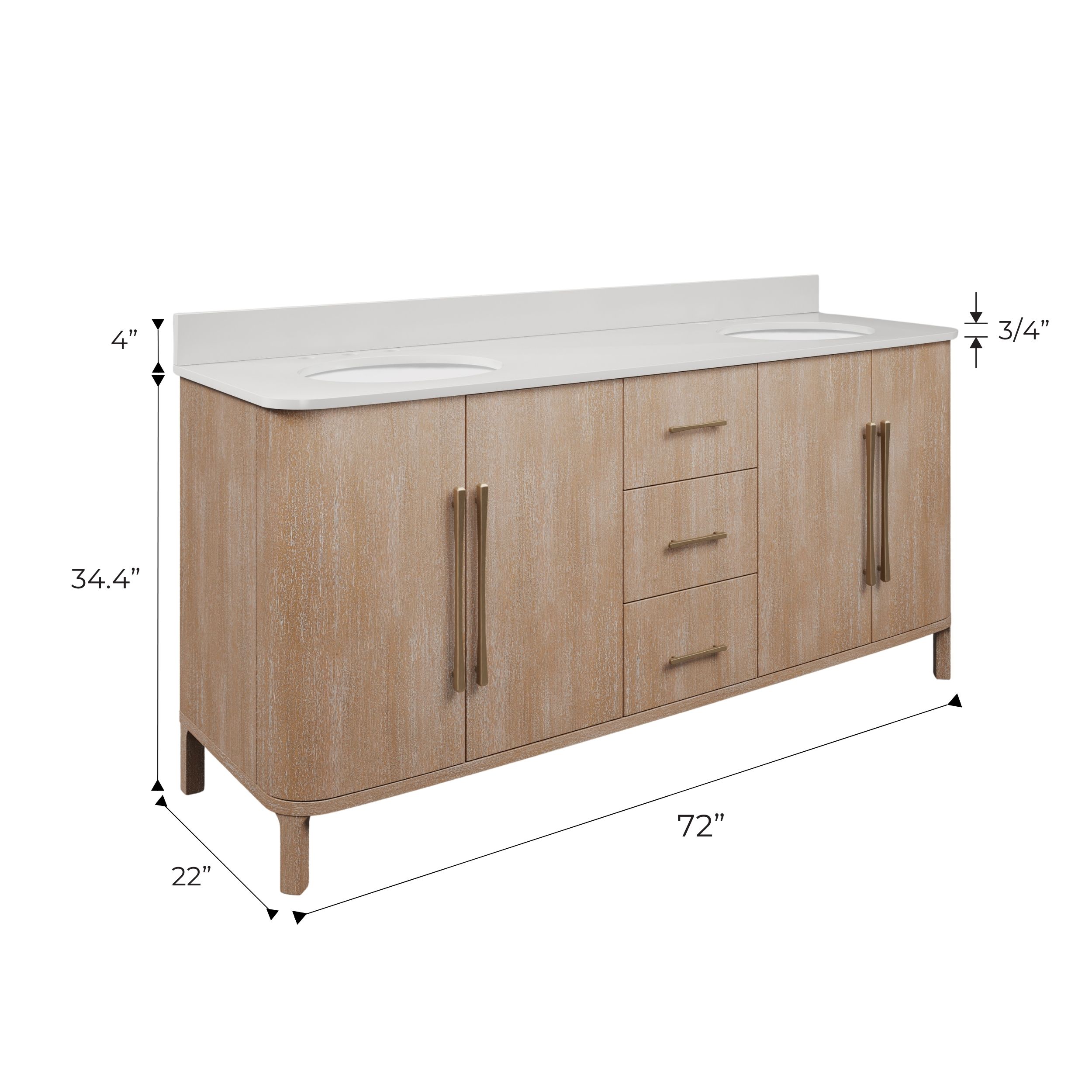 Cirilla 72 In. Double Sinks Pre-Assembled Transitional Style Bathroom Vanity With 3/4
