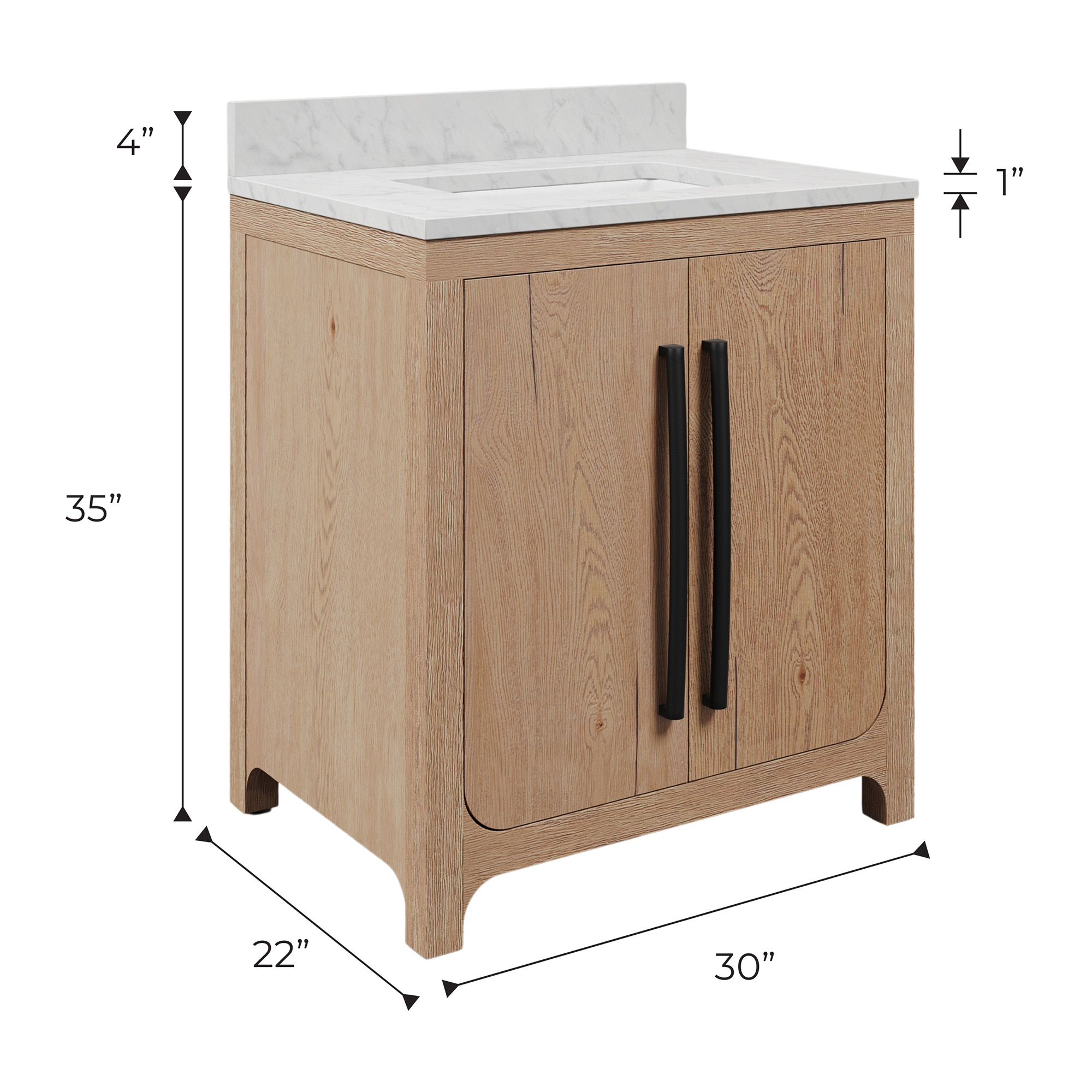 Perris 30 In. Single Rectangle Sink Pre-Assembled Mid-Century Style Bathroom Vanity With 1