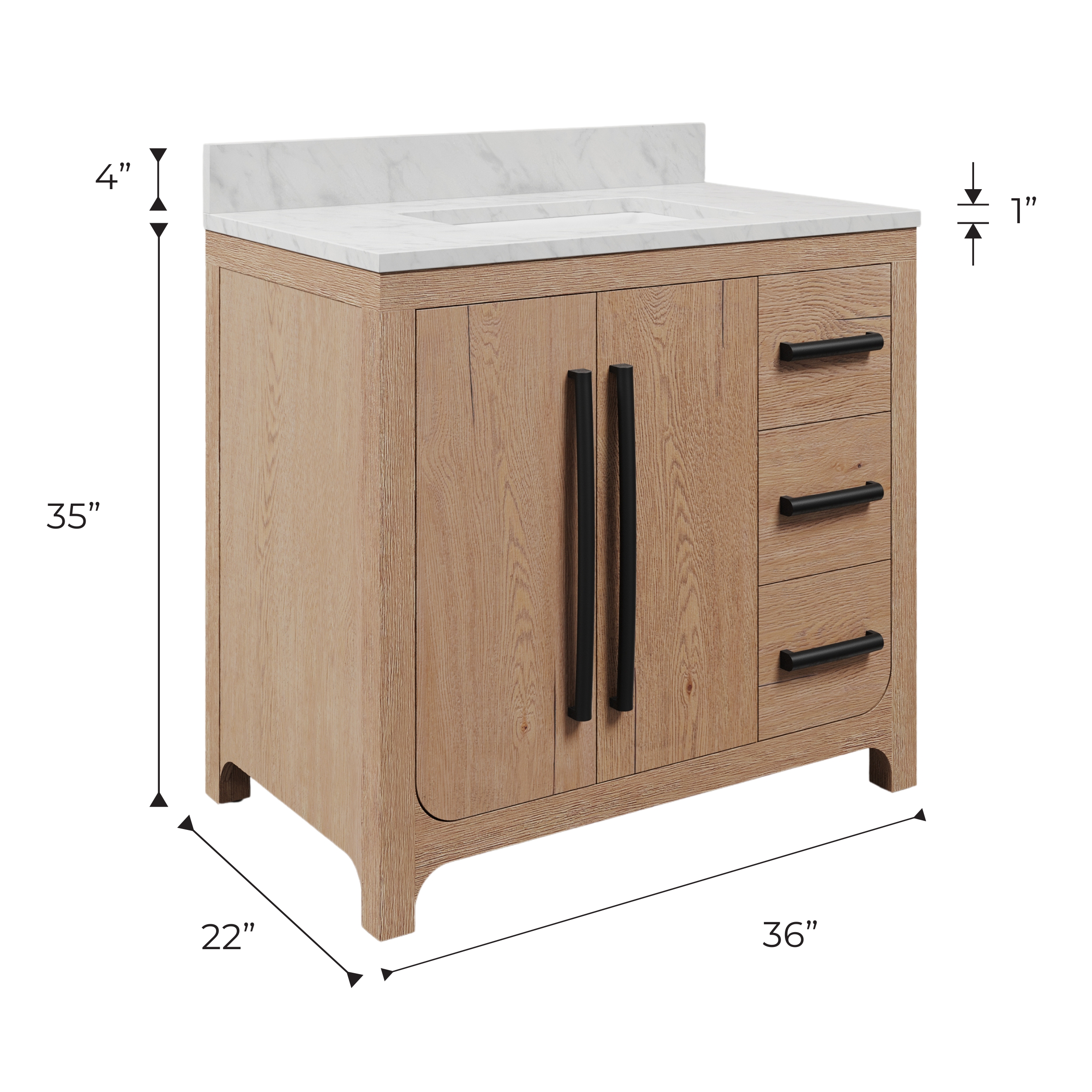 Perris 36 In. Single Rectangle Sink Pre-Assembled Mid-Century Style Bathroom Vanity With 1