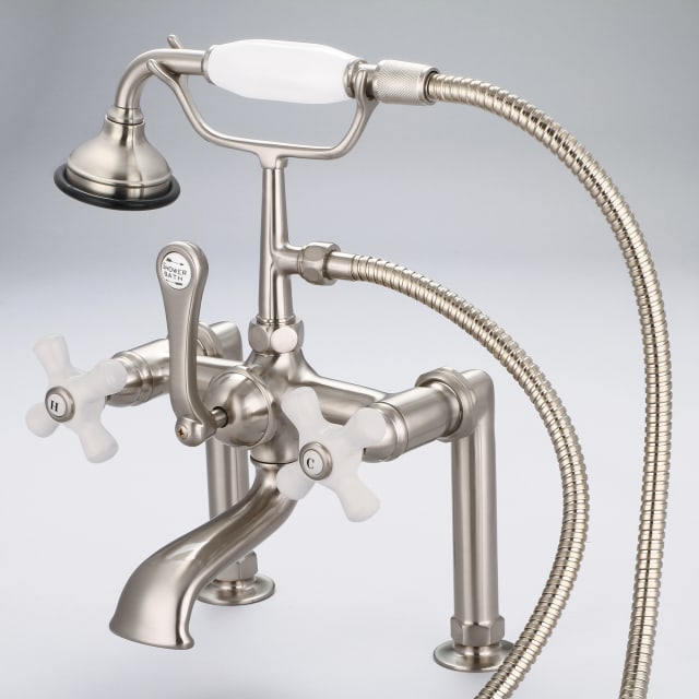 Brushed Nickel / Porcelain Cross Handles