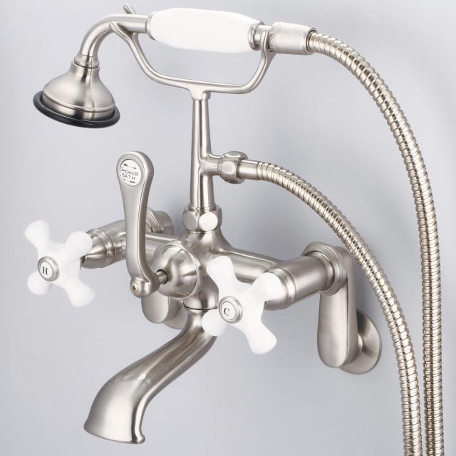 Brushed Nickel / Porcelain Cross Handles