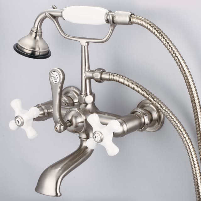 Brushed Nickel / Porcelain Cross Handles