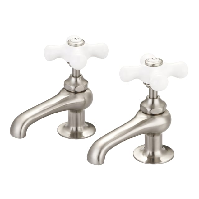 Brushed Nickel / Porcelain Cross Handles