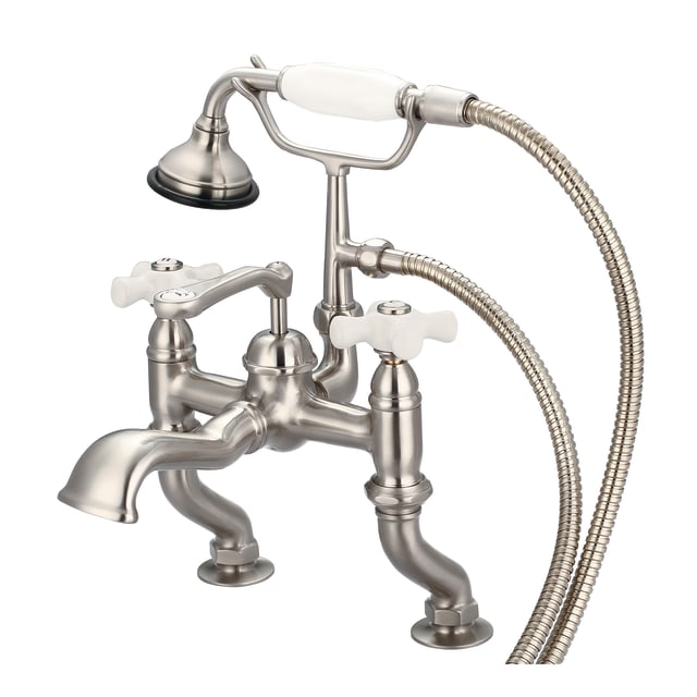 Brushed Nickel / Porcelain Cross Handles