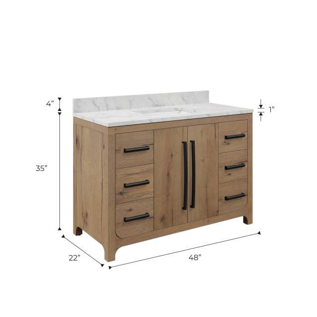 Perris 48 In. Single Rectangle Sink Pre-Assembled Mid-Century Style Bathroom Vanity With 1